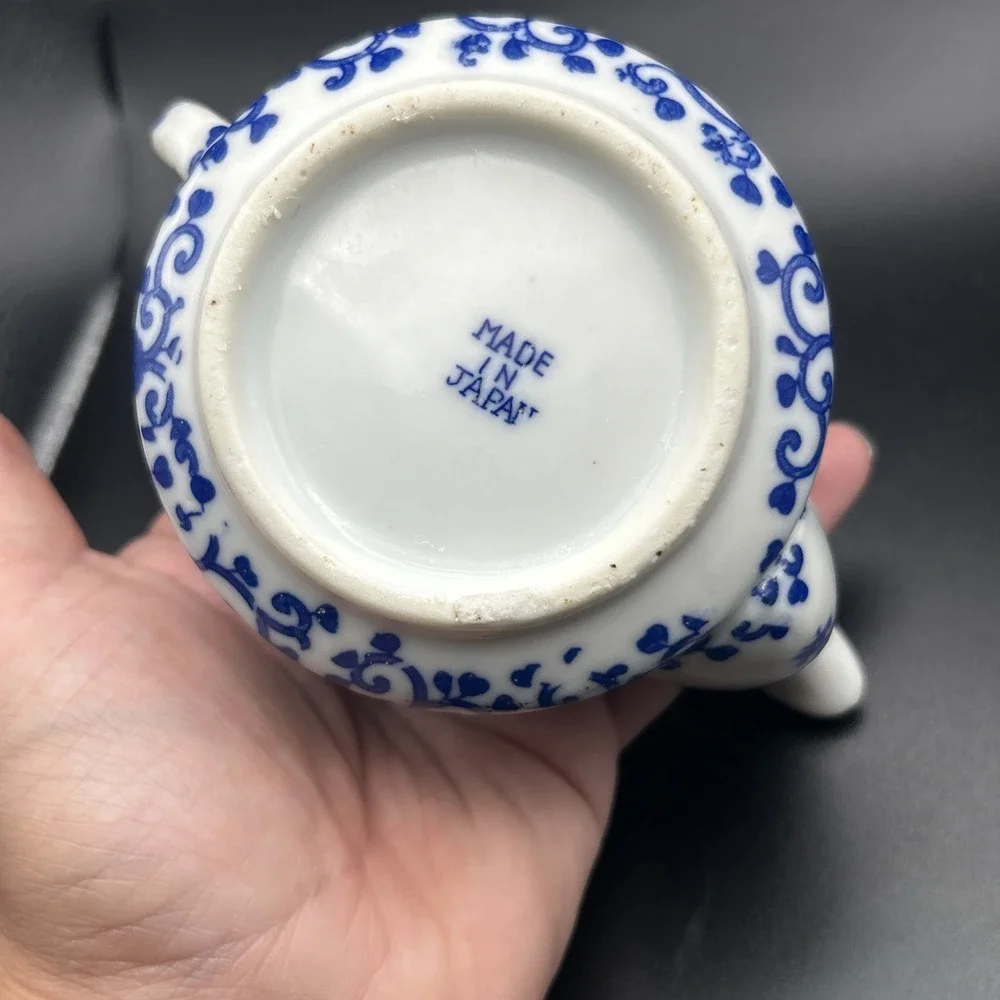 VTG Morimura Brothers Blue Phoenix Tea Pot and Sugar Set Blue White Floral JAPAN